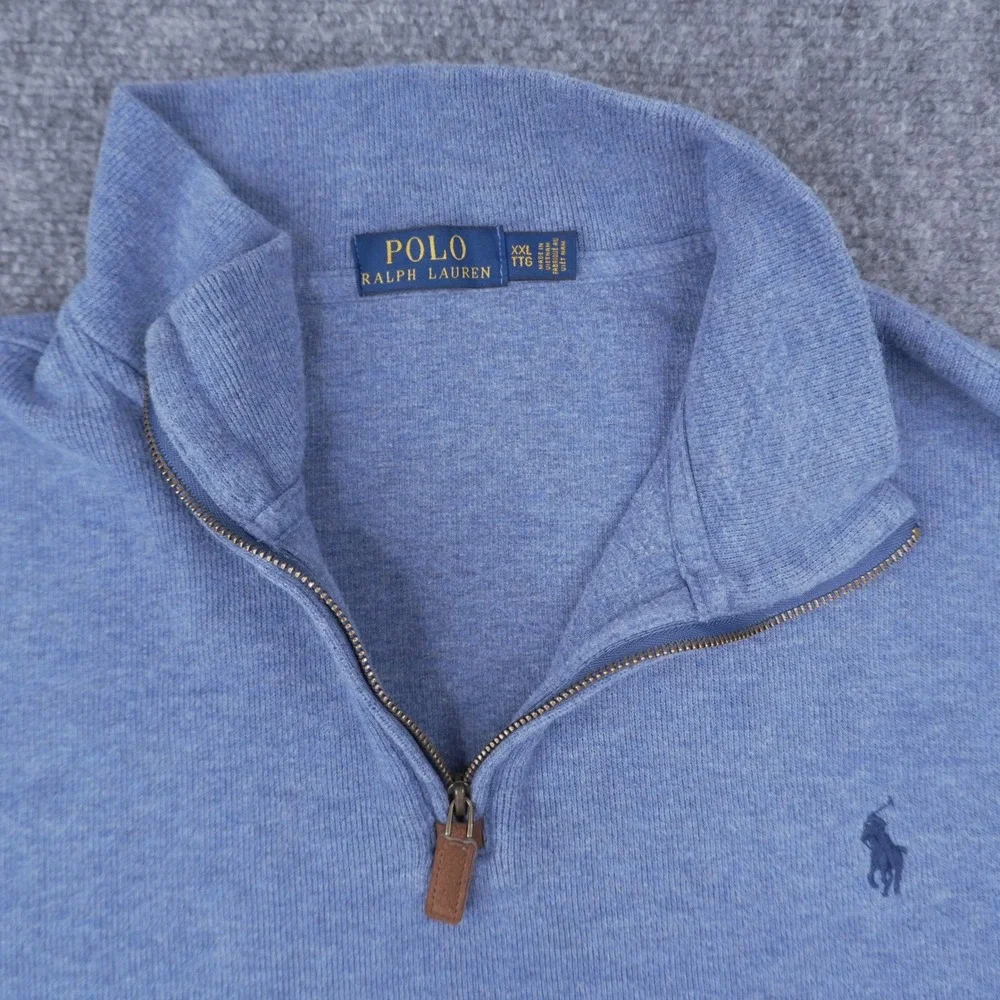 Polo Ralph Lauren Quarter-Zip Pullover Mens XXL Blue Heathered Knit Logo 1212